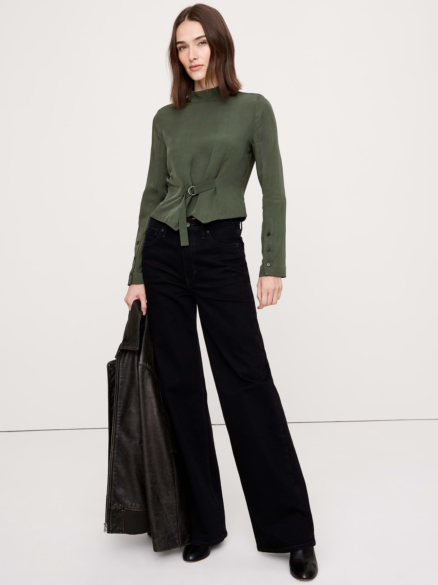 Image number 1 showing, Drapey Mock-Neck Top