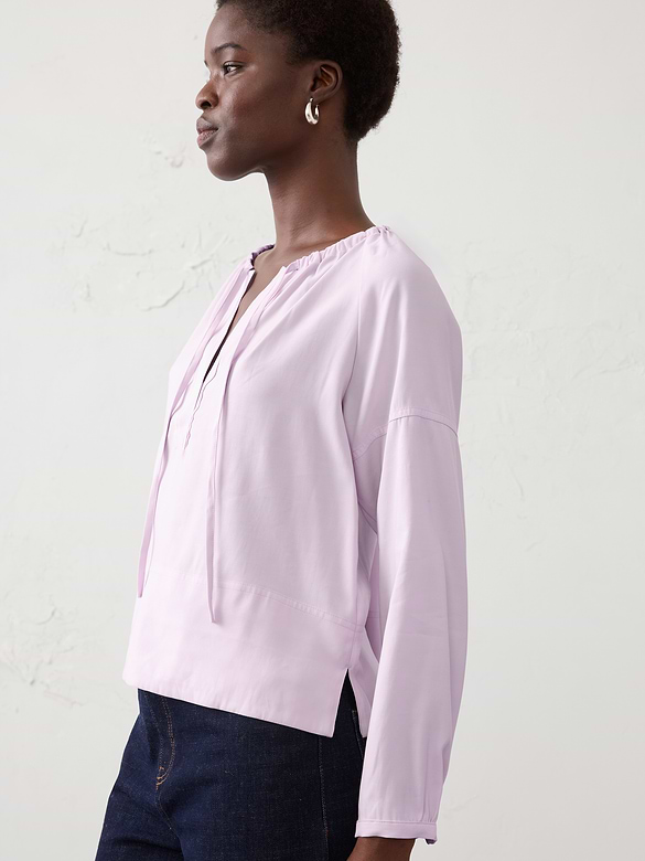 Twill Shirred Popover Shirt