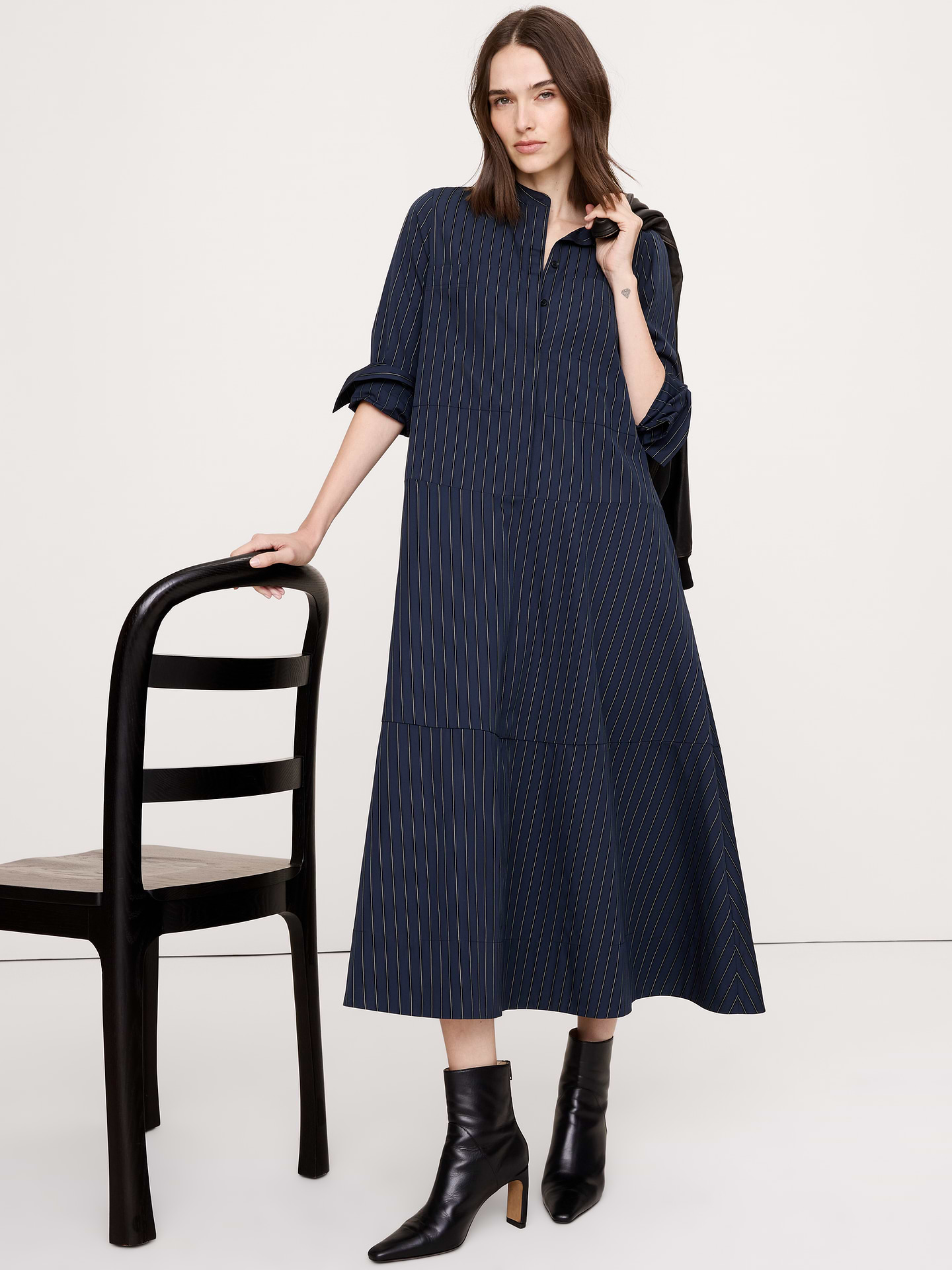 Image number 1 showing, Cotton Trapeze Shirt Dress