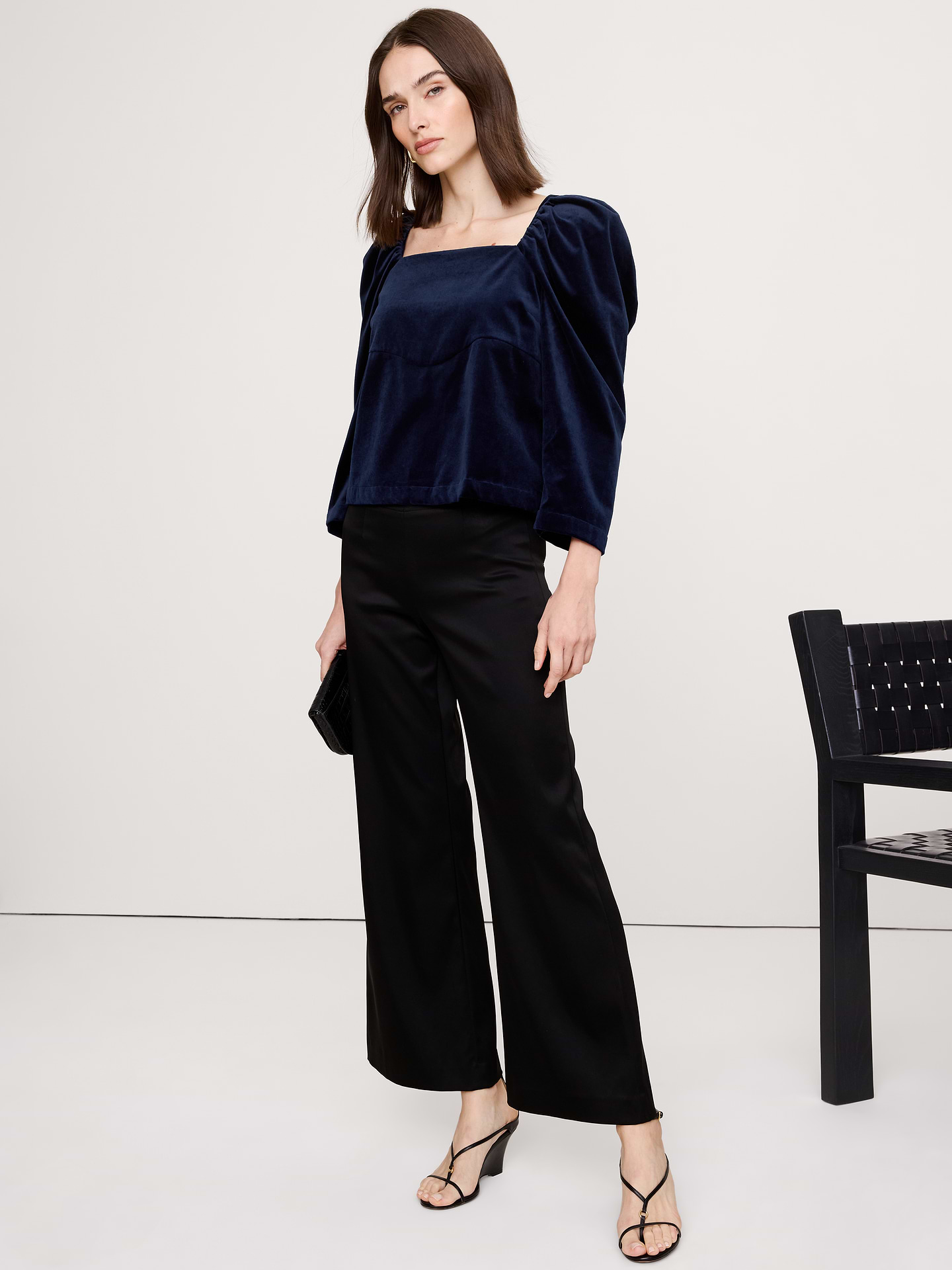 Image number 1 showing, Cotton Velvet Puff-Sleeve Top