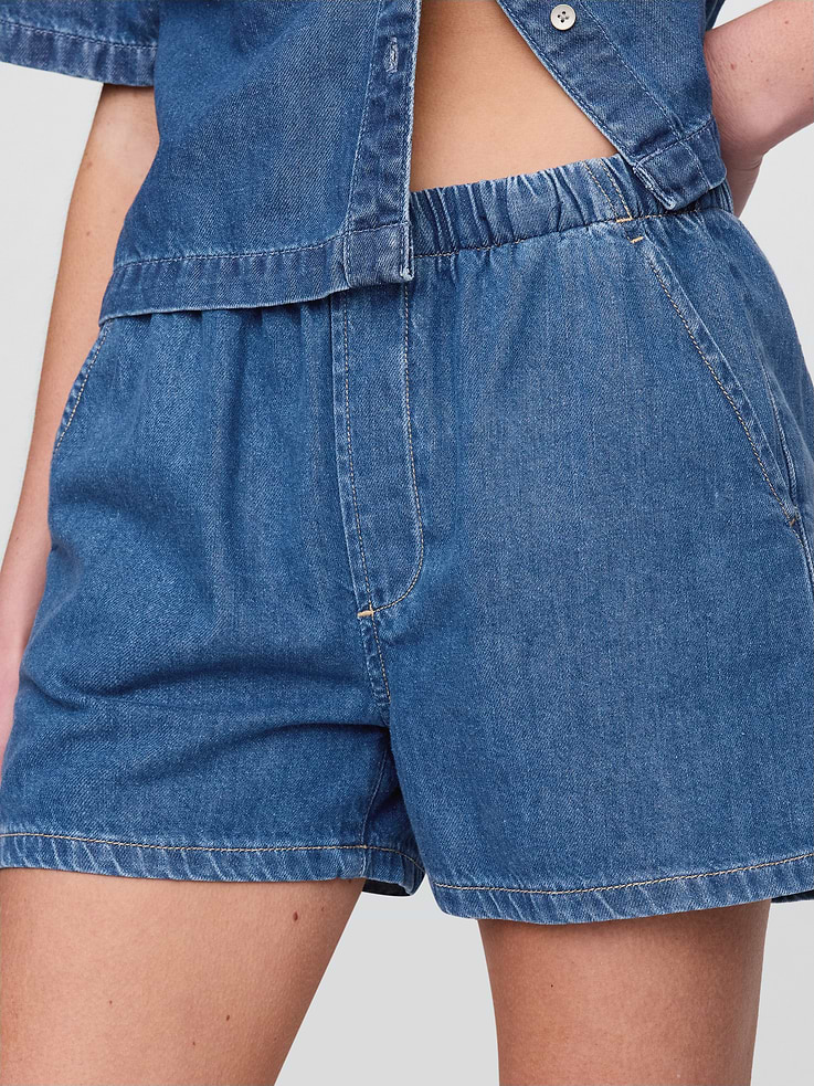 Image 8 of 9, Mid Rise UltraSoft Denim Easy Boxer Shorts