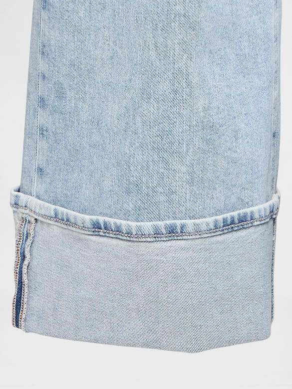 High Rise Stride Cuffed Wide-Leg Jeans