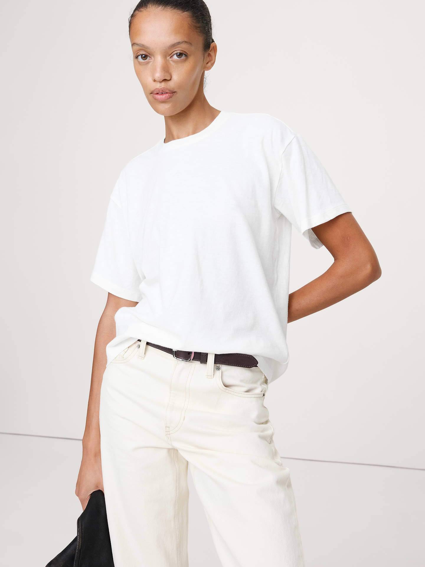 Image number 1 showing, Cotton Slub Boyfriend Crew-Neck T-Shirt