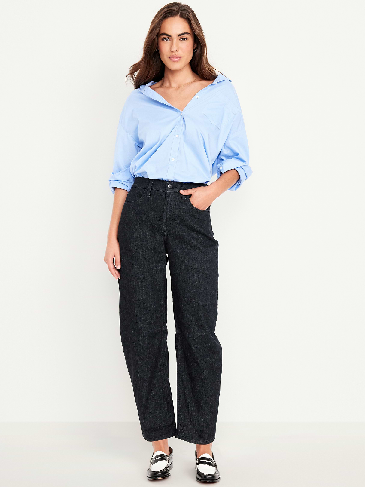 High-Waisted Wow Barrel Ankle Jeans - Washed Black by Old Navy