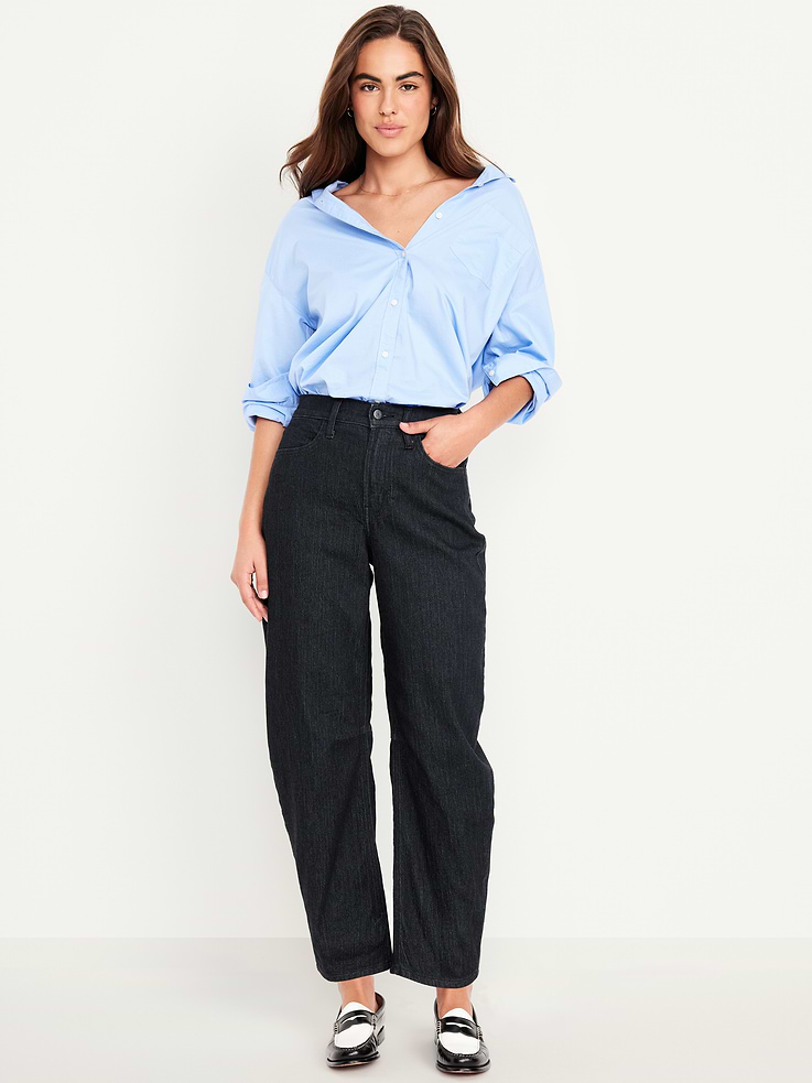 Image number 1 showing, High-Waisted Wow Barrel Ankle Jeans