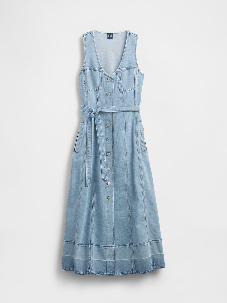 Image number 5 showing, Denim Tie-Belt Button-Front Maxi Dress