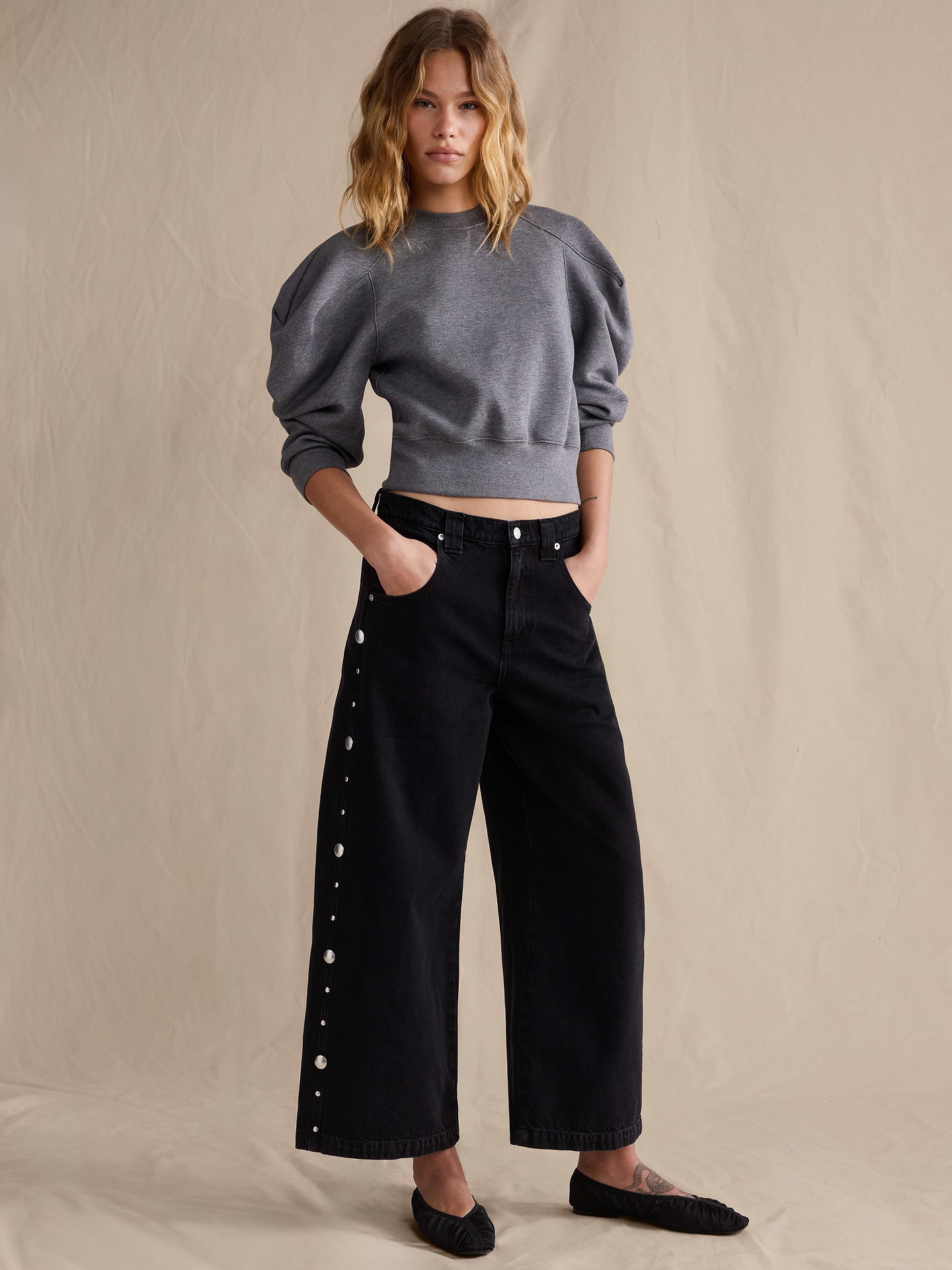 Image number 1 showing, Low-Rise Loose Studded Cropped Jean