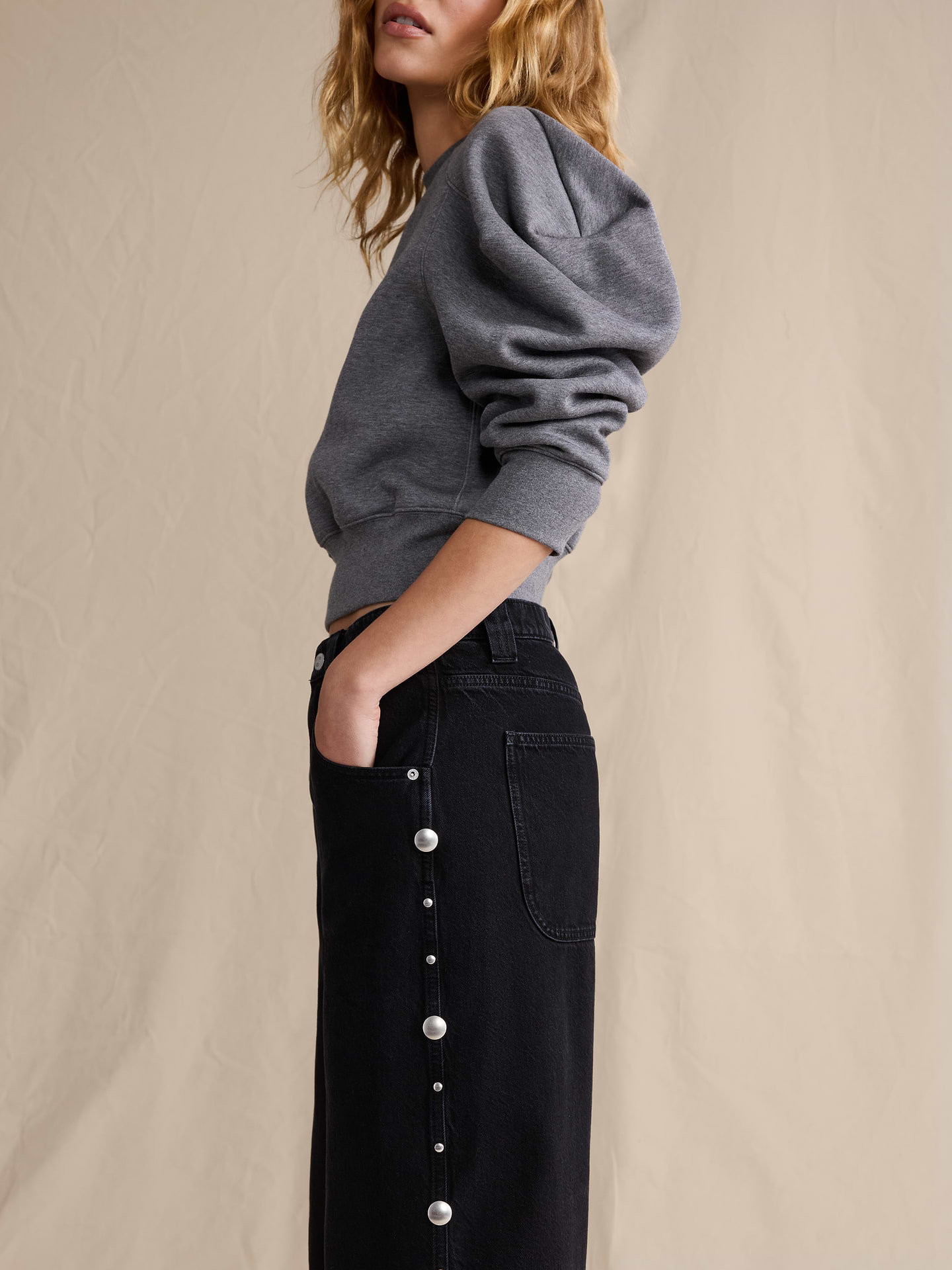Image number 4 showing, Low-Rise Loose Studded Cropped Jean