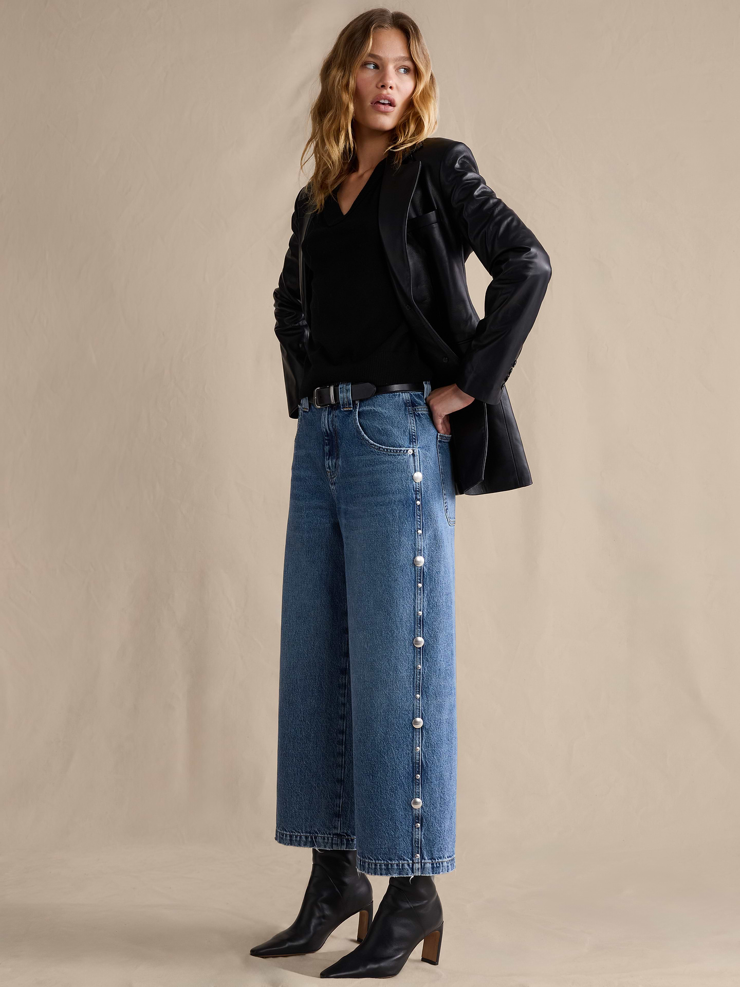 Image number 1 showing, Low-Rise Loose Studded Cropped Jean