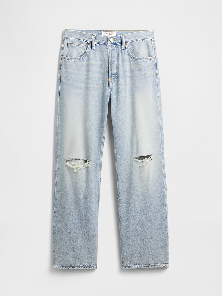 Image number 7 showing, Low Slung Destructed Relaxed Straight Jeans