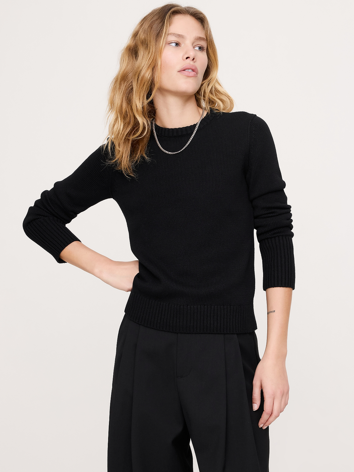 Larkspur Cotton-Silk Crew-Neck Sweater | Banana Republic