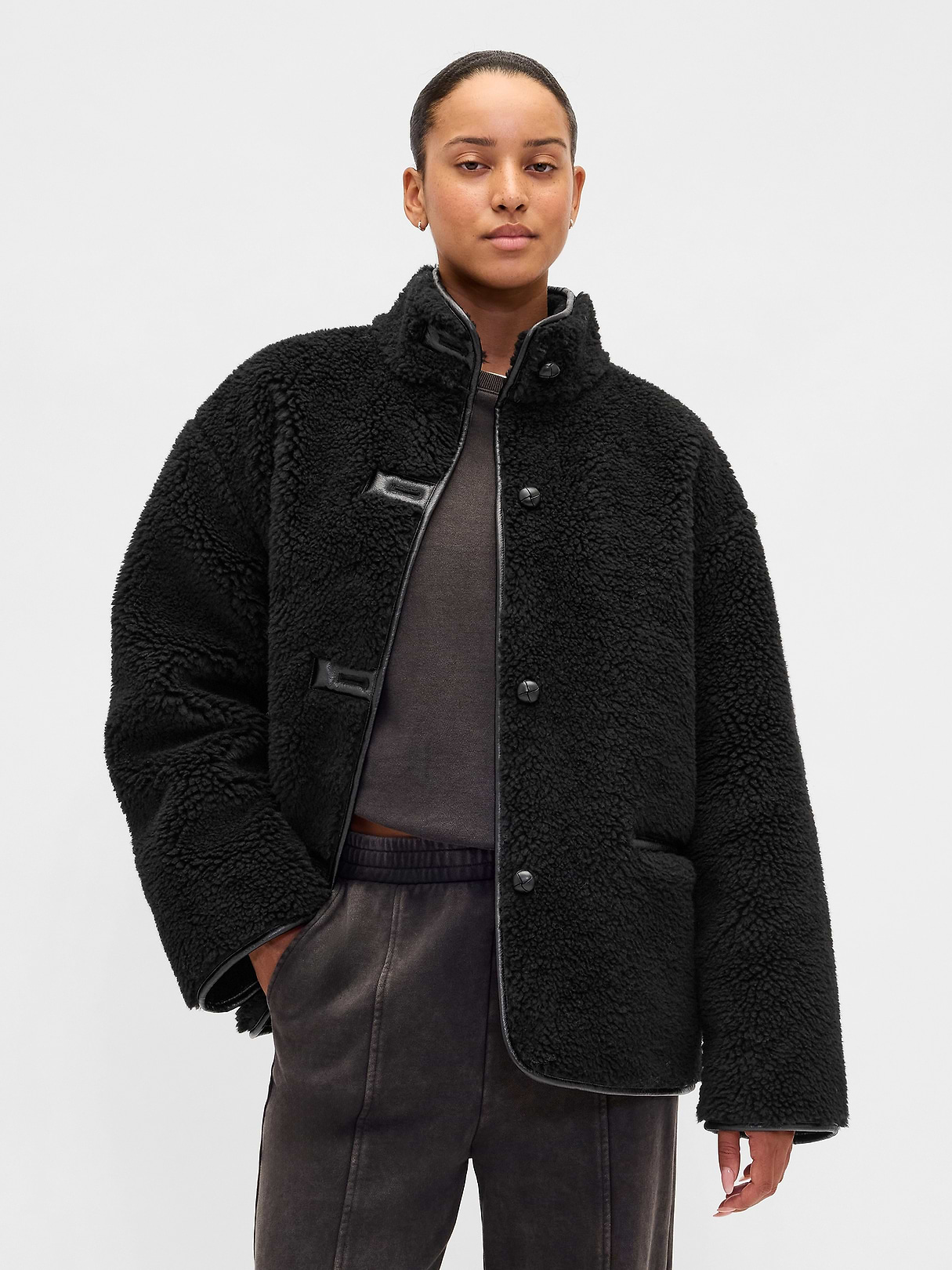 Recycled Sherpa & Vegan Leather-Trim Jacket | Gap