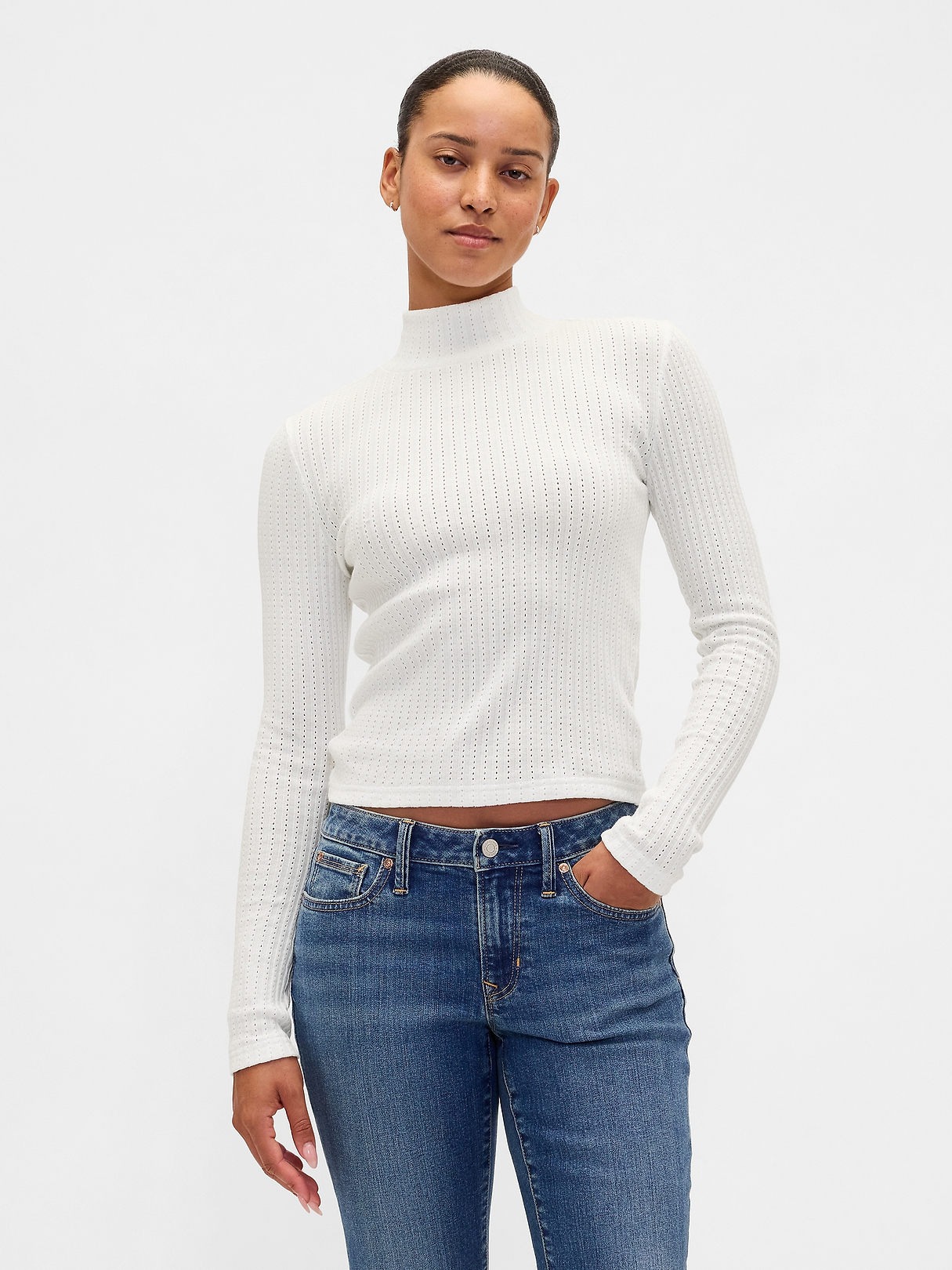 Pointelle Rib Crop Turtleneck | Gap