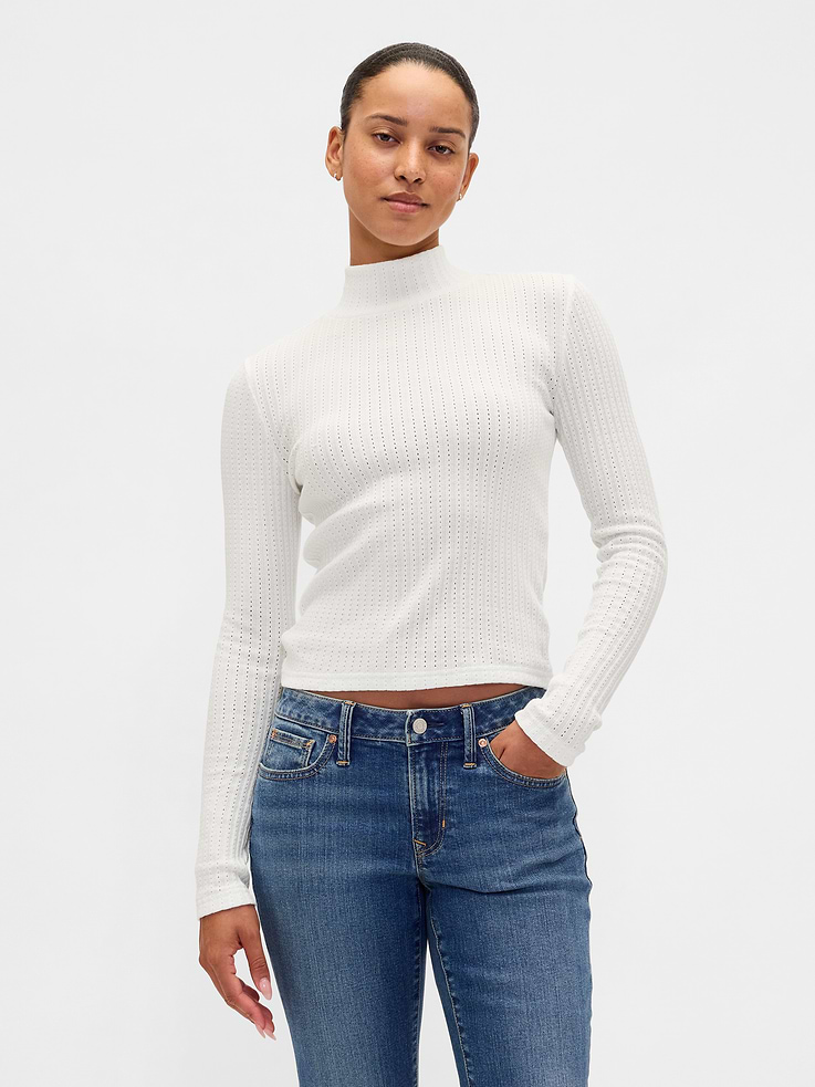 Image number 1 showing, Pointelle Rib Crop Turtleneck