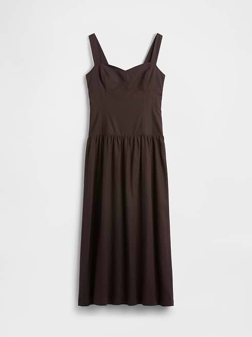 gap brown linen dress Linen-Blend Drop-Waist Corset Maxi blend shirtdress