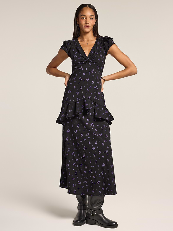 Old Navy x Anna Sui Crepe V-Neck Ruffle Maxi Dress