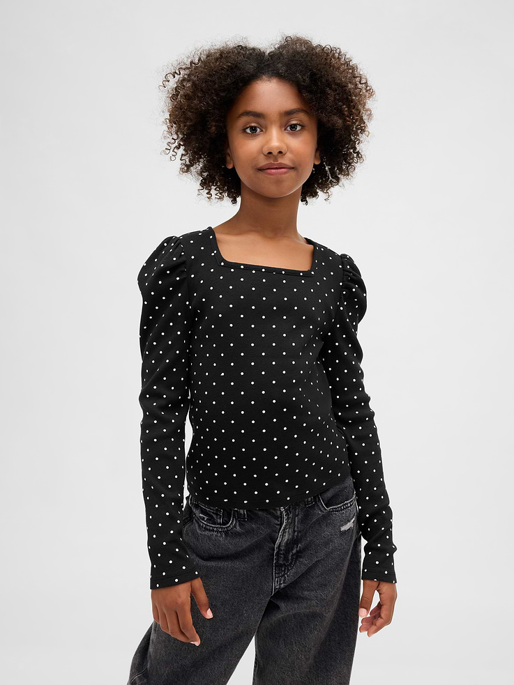 Image number 1 showing, Kids Rib Puff-Sleeve Top