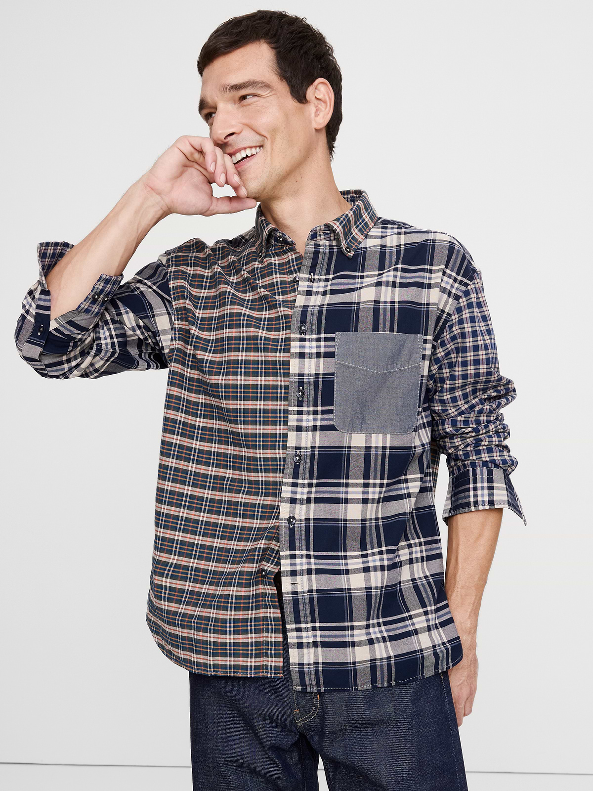 Relaxed-Fit Patchwork Oxford Shirt