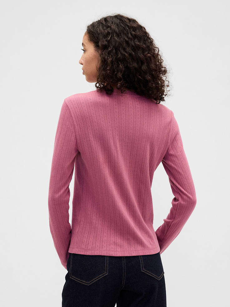 Image 2 of 5, Pointelle Button-Up Top
