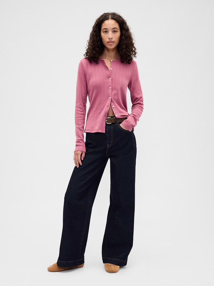 Image 3 of 5, Pointelle Button-Up Top