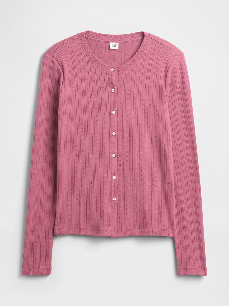 Image 5 of 5, Pointelle Button-Up Top