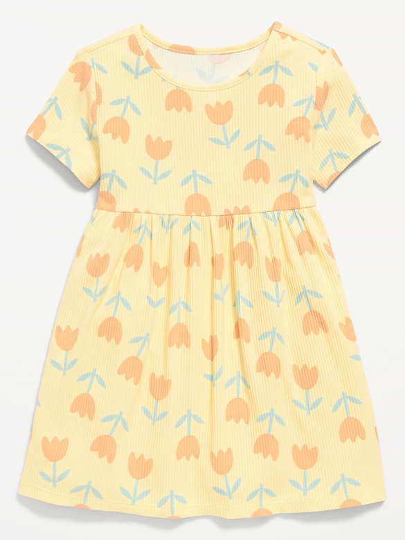Short-Sleeve Ribbed Graphic Dress for Toddler Girls