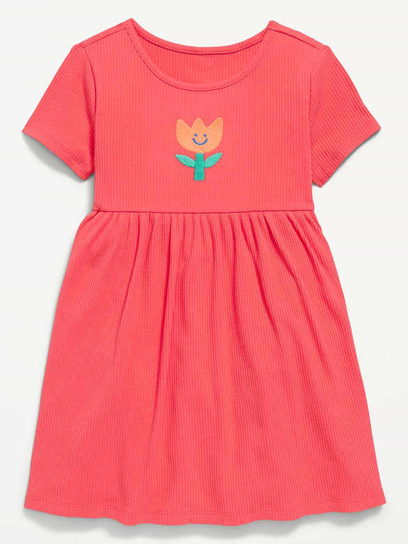 Robe côtelée à manches courtes et à imprimé pour toute-petite fille
