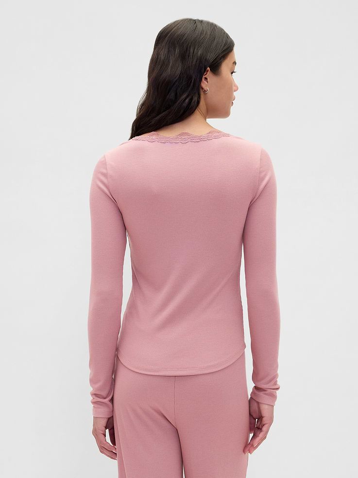 Image number 3 showing, Mini Rib Lace-Trim PJ Top