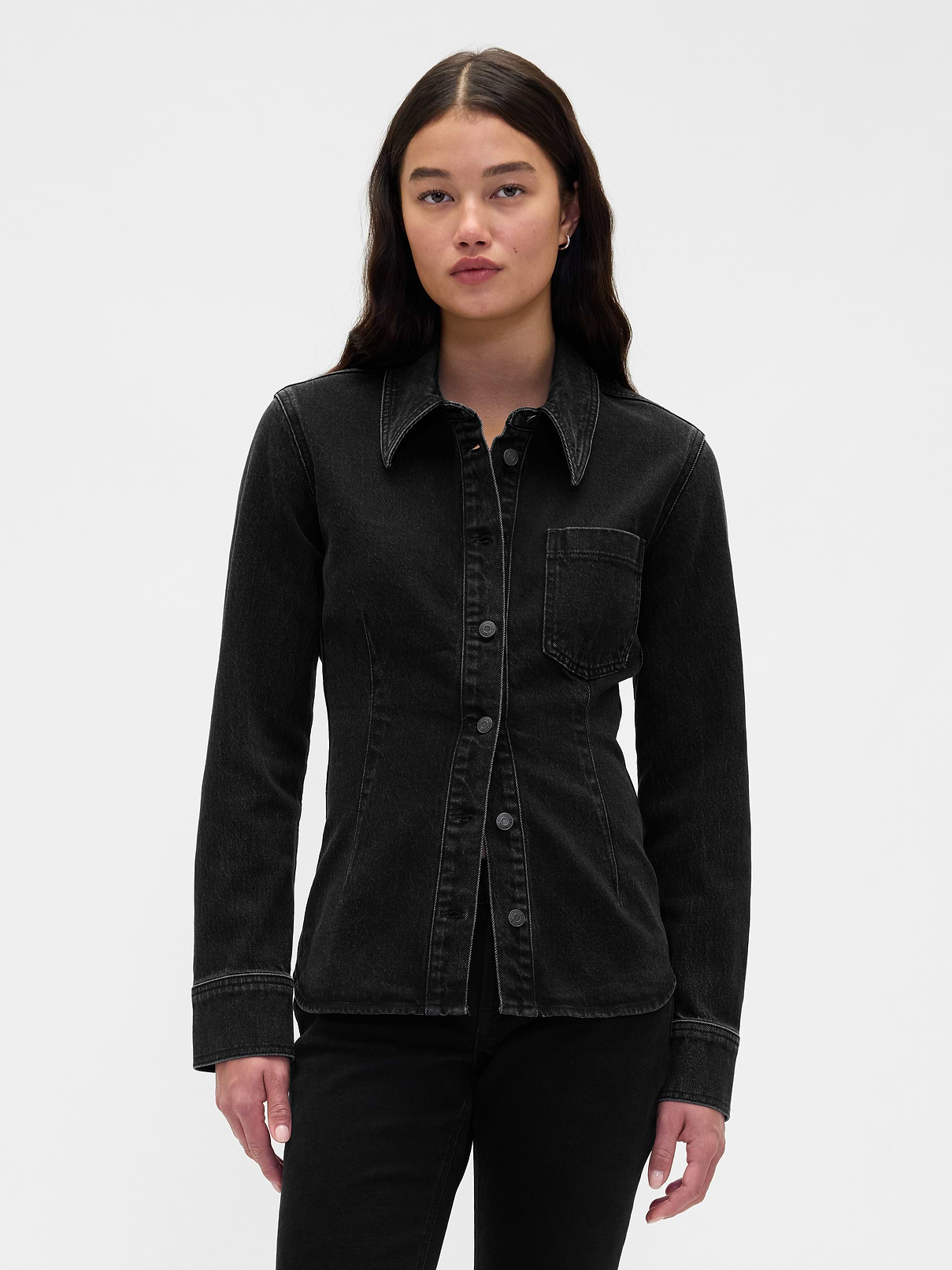 Denim Cinch-Seam Shirt