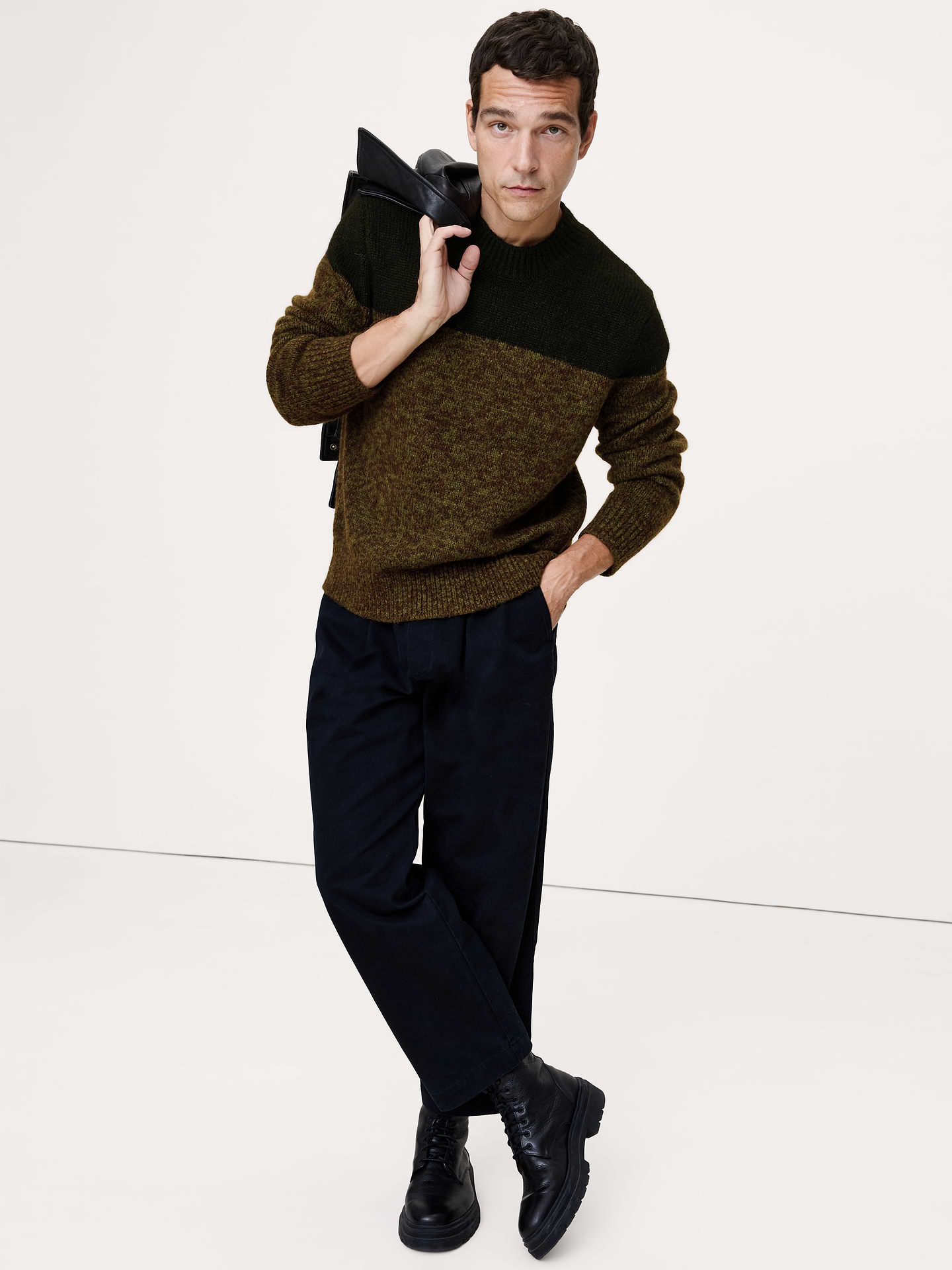 Image number 1 showing, Alpaca-Wool Blend Color-Blocked Sweater