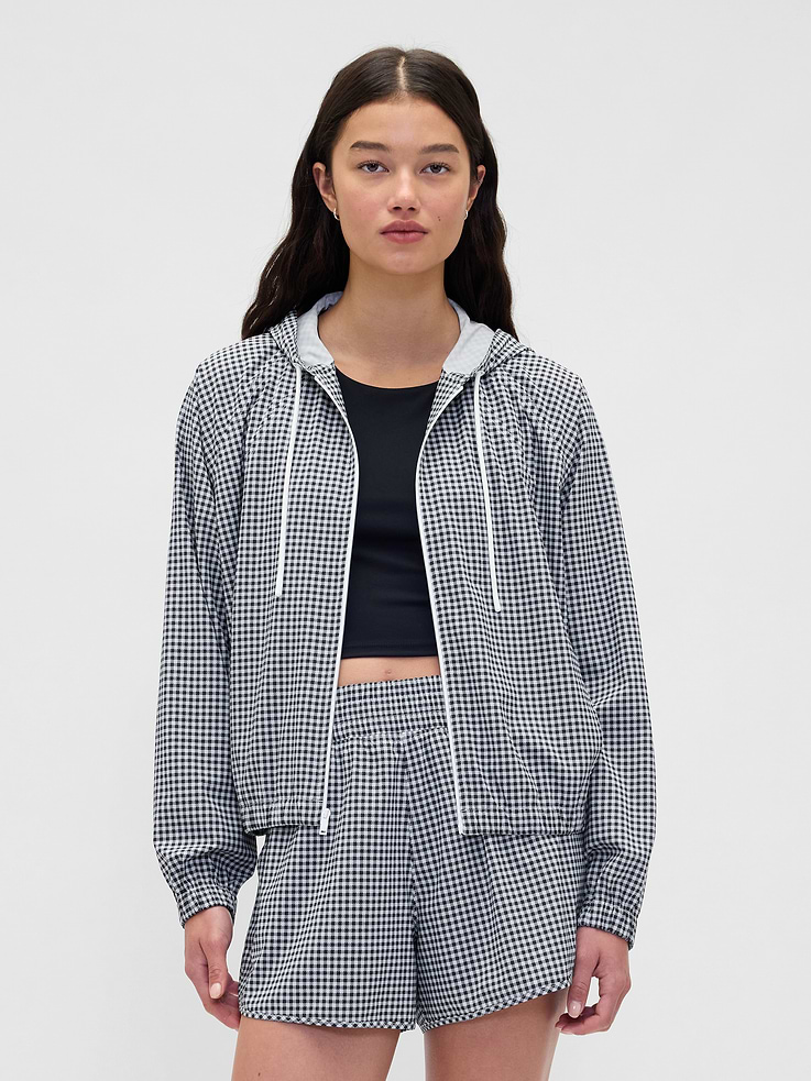 Image number 1 showing, GapFit Tech Gingham Windbreaker