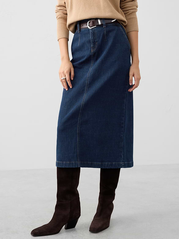 Denim Pleated Maxi Skirt