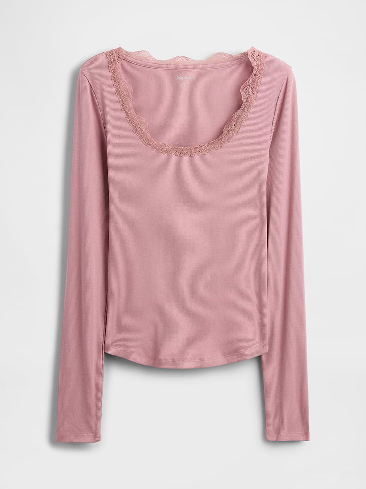 Image number 5 showing, Mini Rib Lace-Trim PJ Top