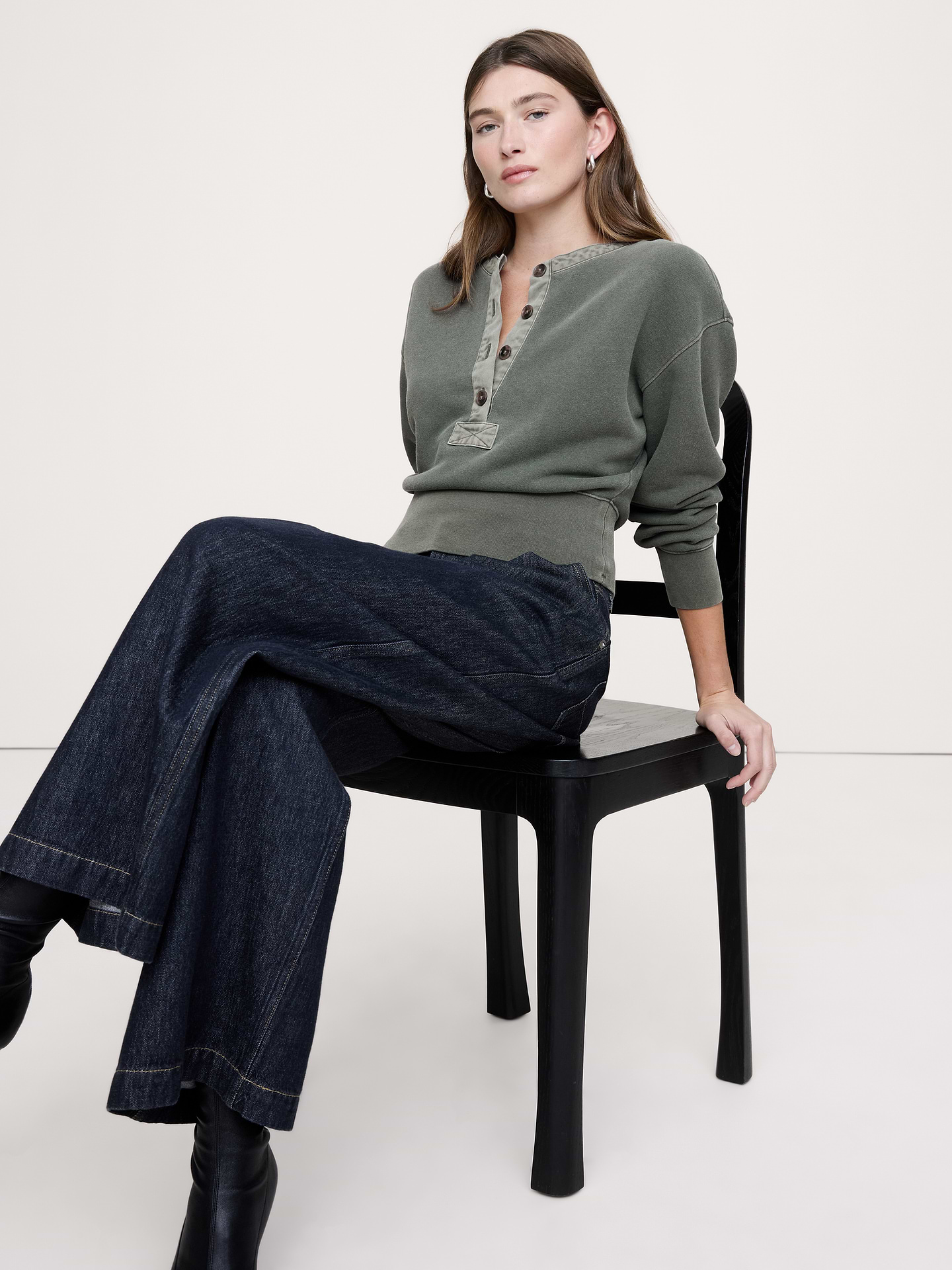 Image number 1 showing, French Terry Henley Sweatshirt