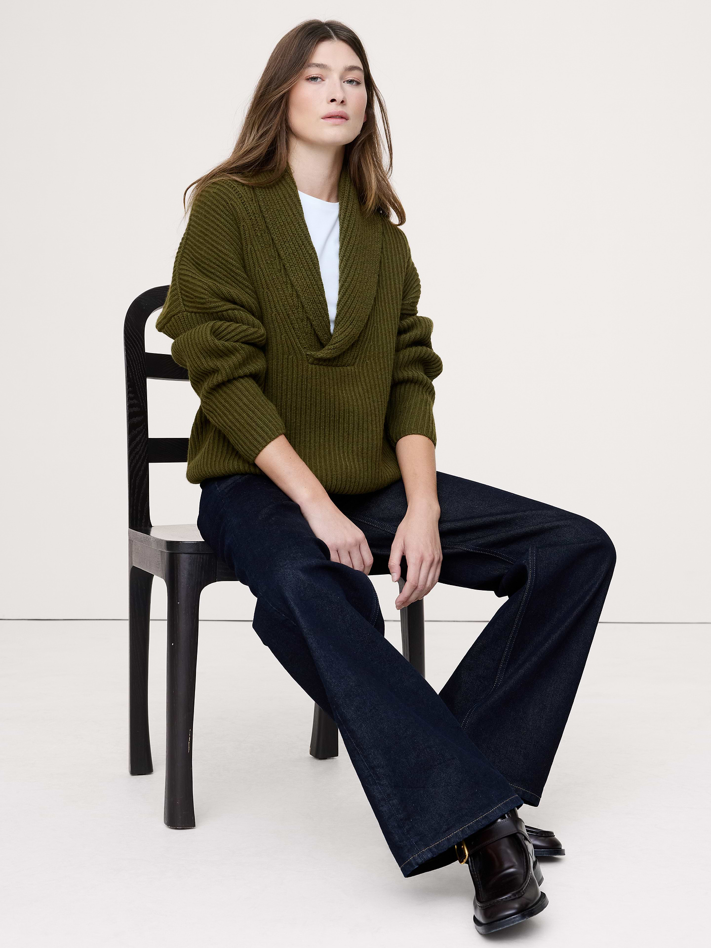 Image number 4 showing, Merino-Cotton Shawl-Collar Sweater