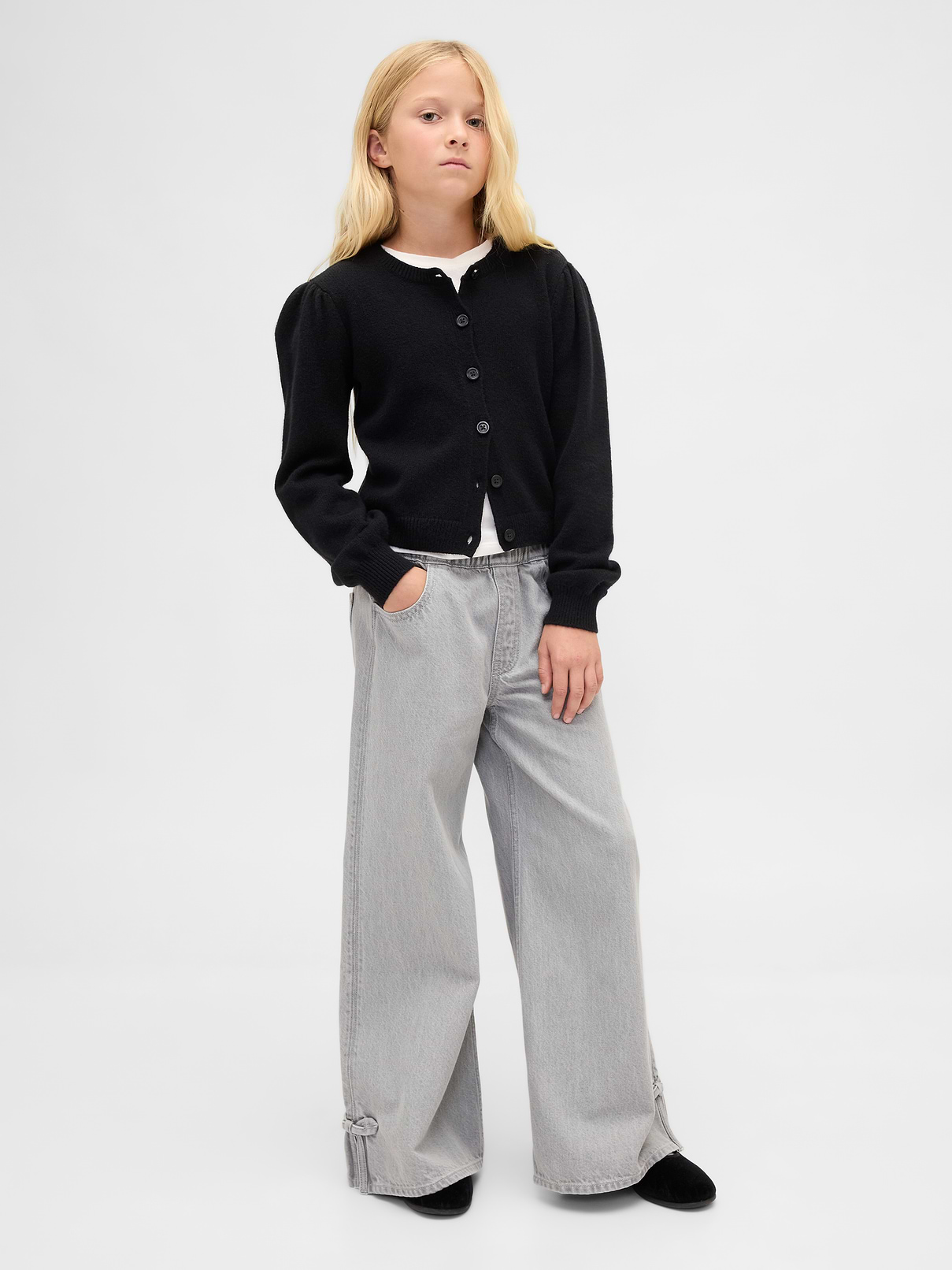 Kids Low Rise Bow Split-Hem Baggy Jeans