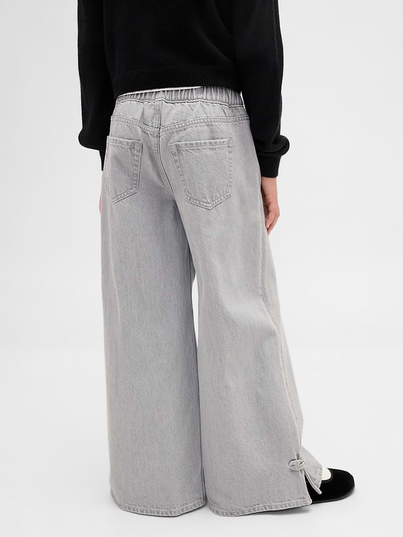 Kids Low Rise Bow Split-Hem Baggy Jeans