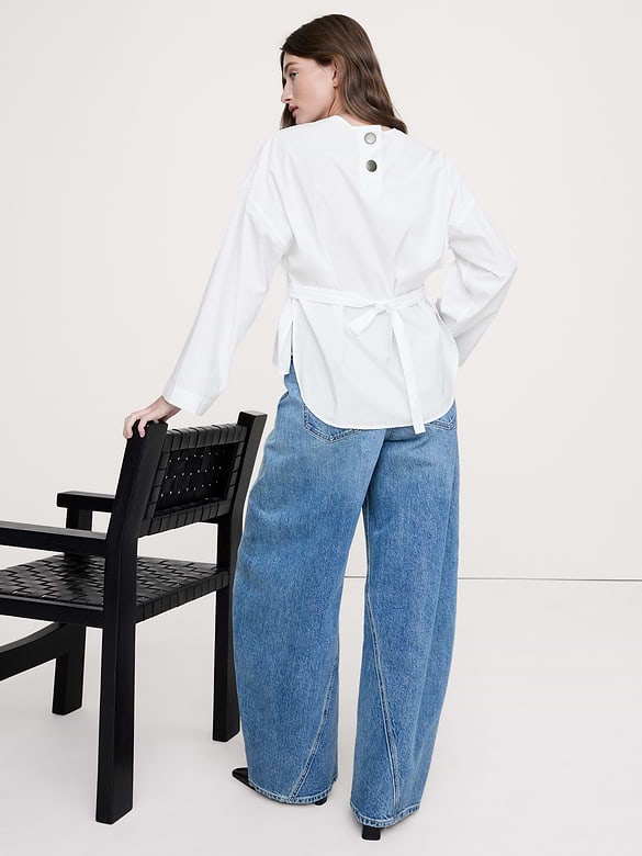 Cotton Poplin Cinch-Waist Top