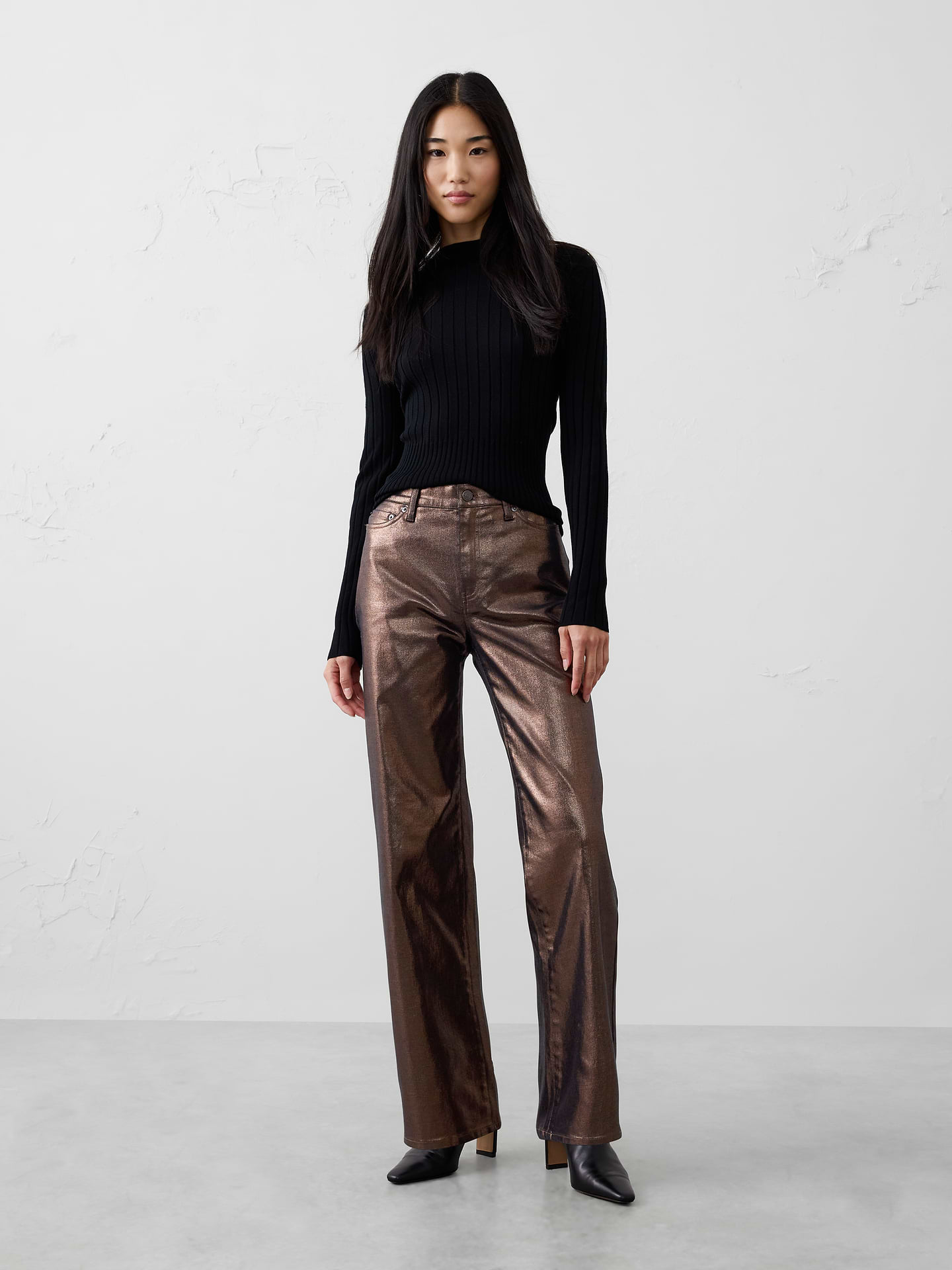 Image number 1 showing, Straight High-Rise Metallic Pant
