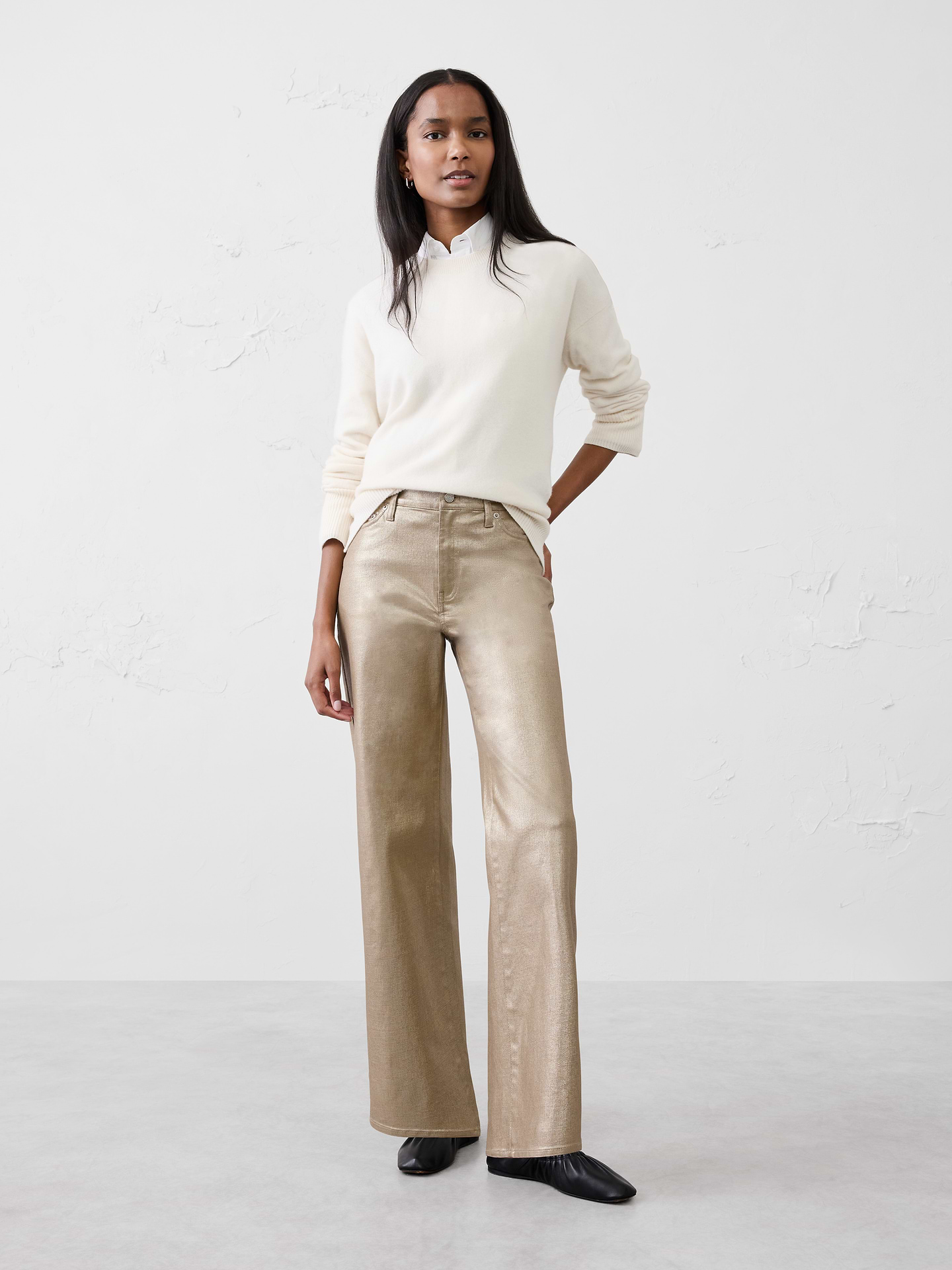 Image number 1 showing, Straight High-Rise Metallic Pant