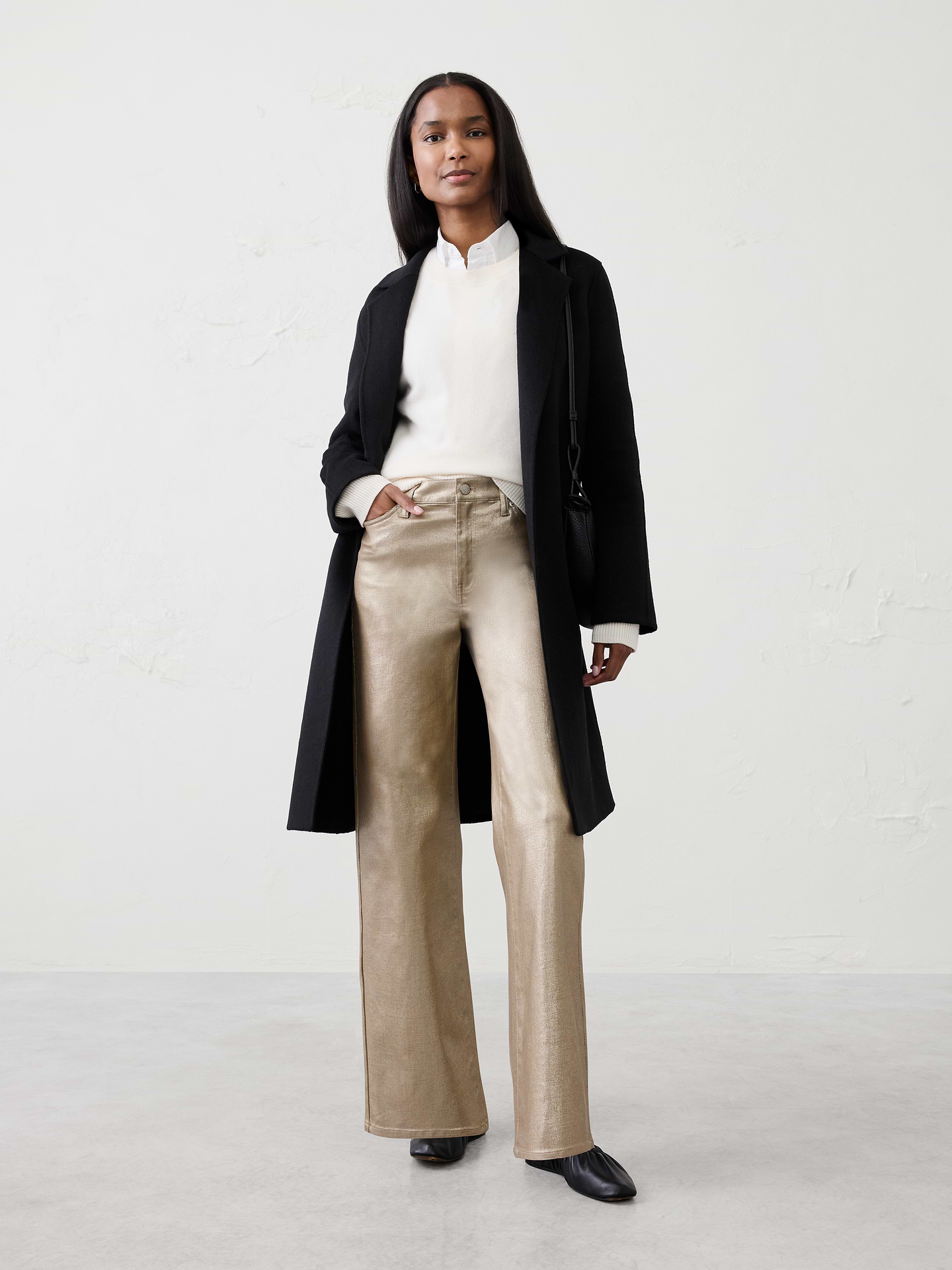 Image number 3 showing, Straight High-Rise Metallic Pant