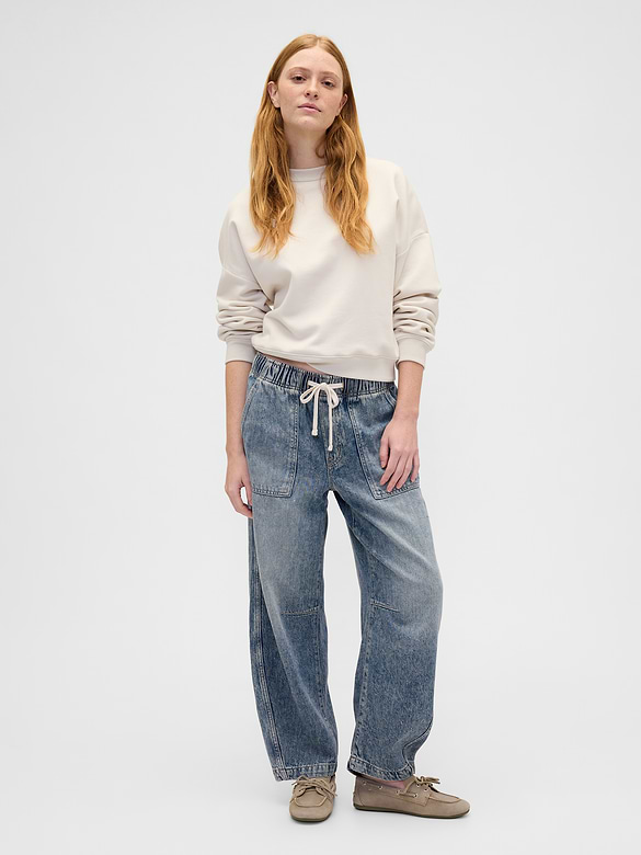 Mid Rise SuperSoft Pull-On Barrel Jeans