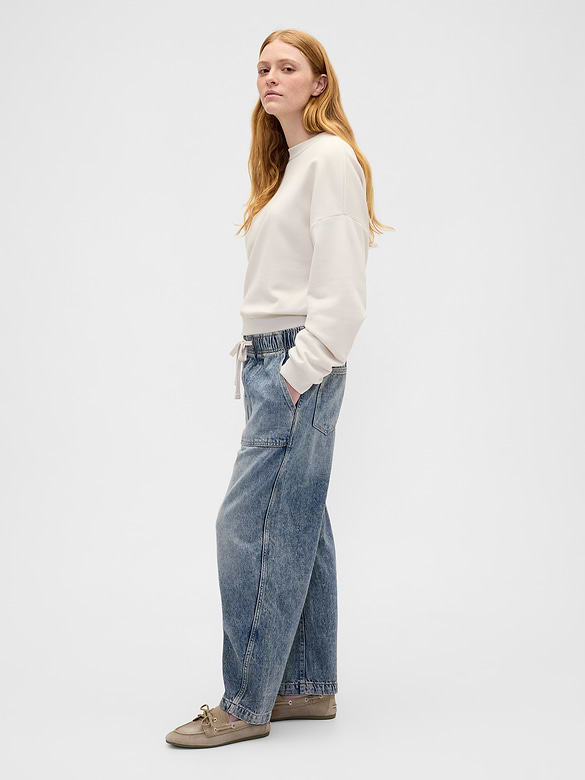 Mid Rise SuperSoft Pull-On Barrel Jeans