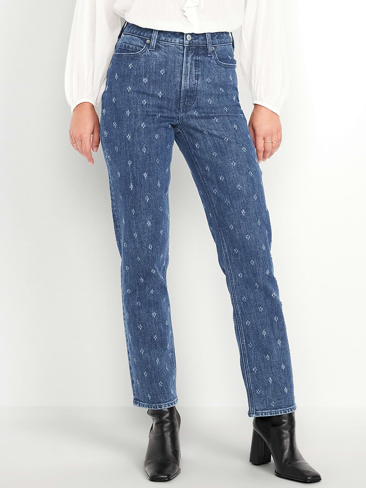 Image number 2 showing, Extra High-Waisted Textured Straight Jeans