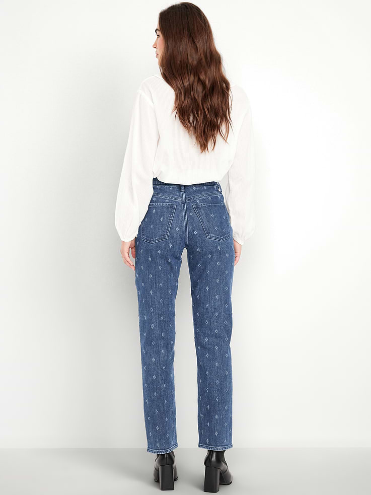 Image number 3 showing, Extra High-Waisted Textured Straight Jeans