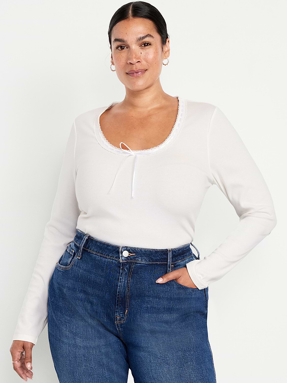 Scoop-Neck Long-Sleeve Ribbed Top