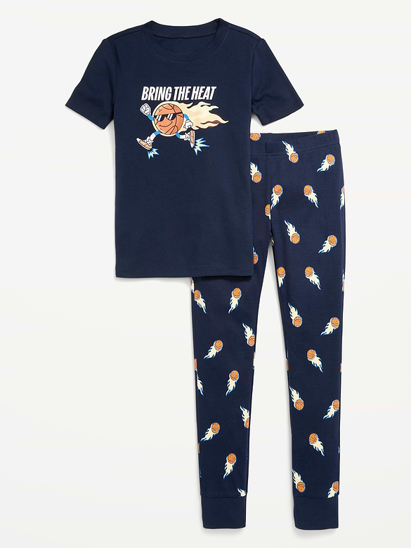 Gender-Neutral Snug-Fit Graphic Pajama Set for Kids