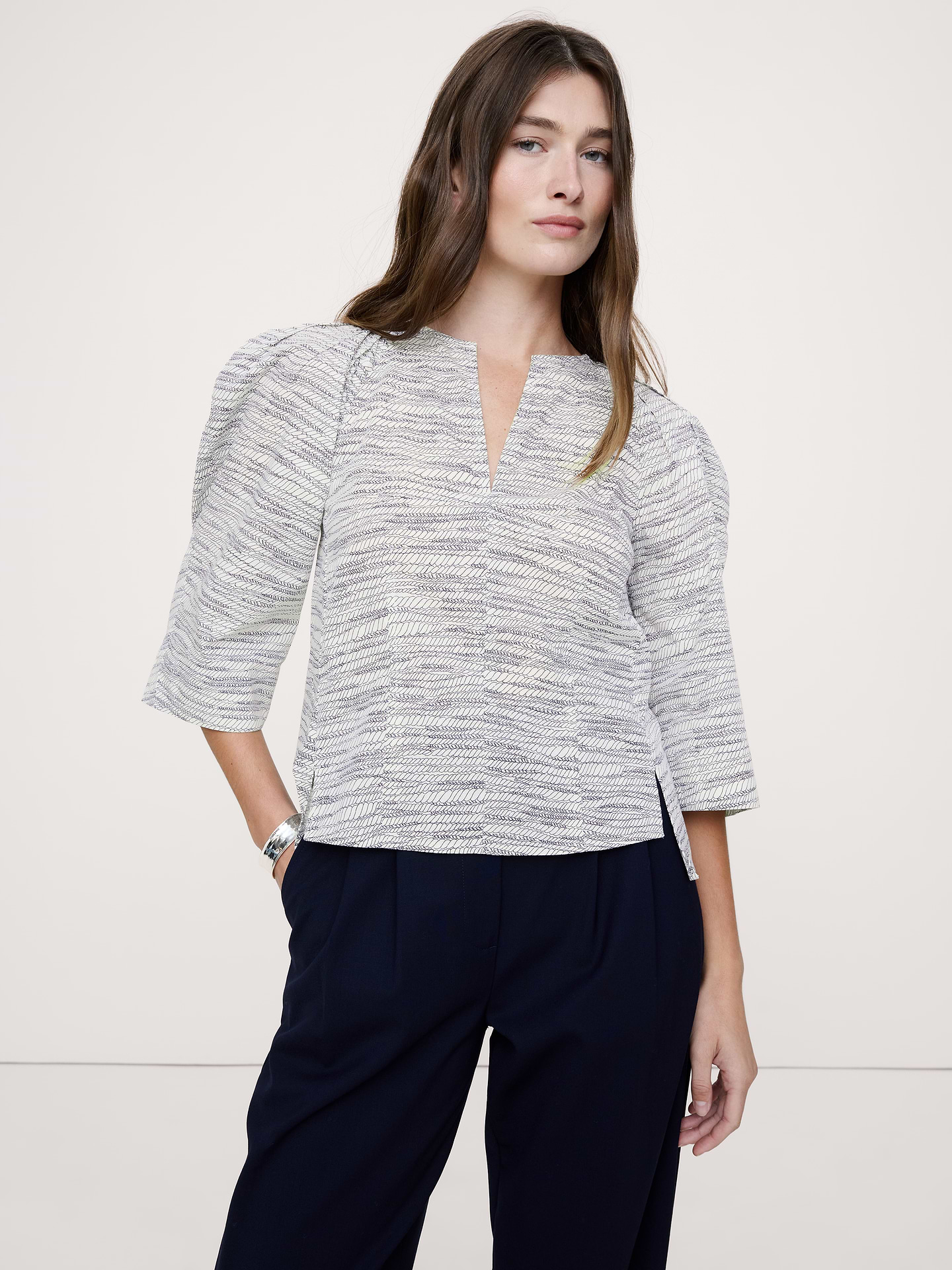 Image number 1 showing, Stretch-Cotton Volume-Sleeve Top