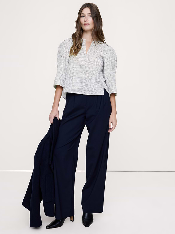 Stretch-Cotton Volume-Sleeve Top