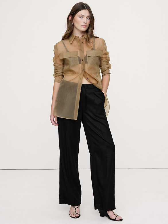 Pantalon drapé à taille haute extensible et jambe large en TENCEL™